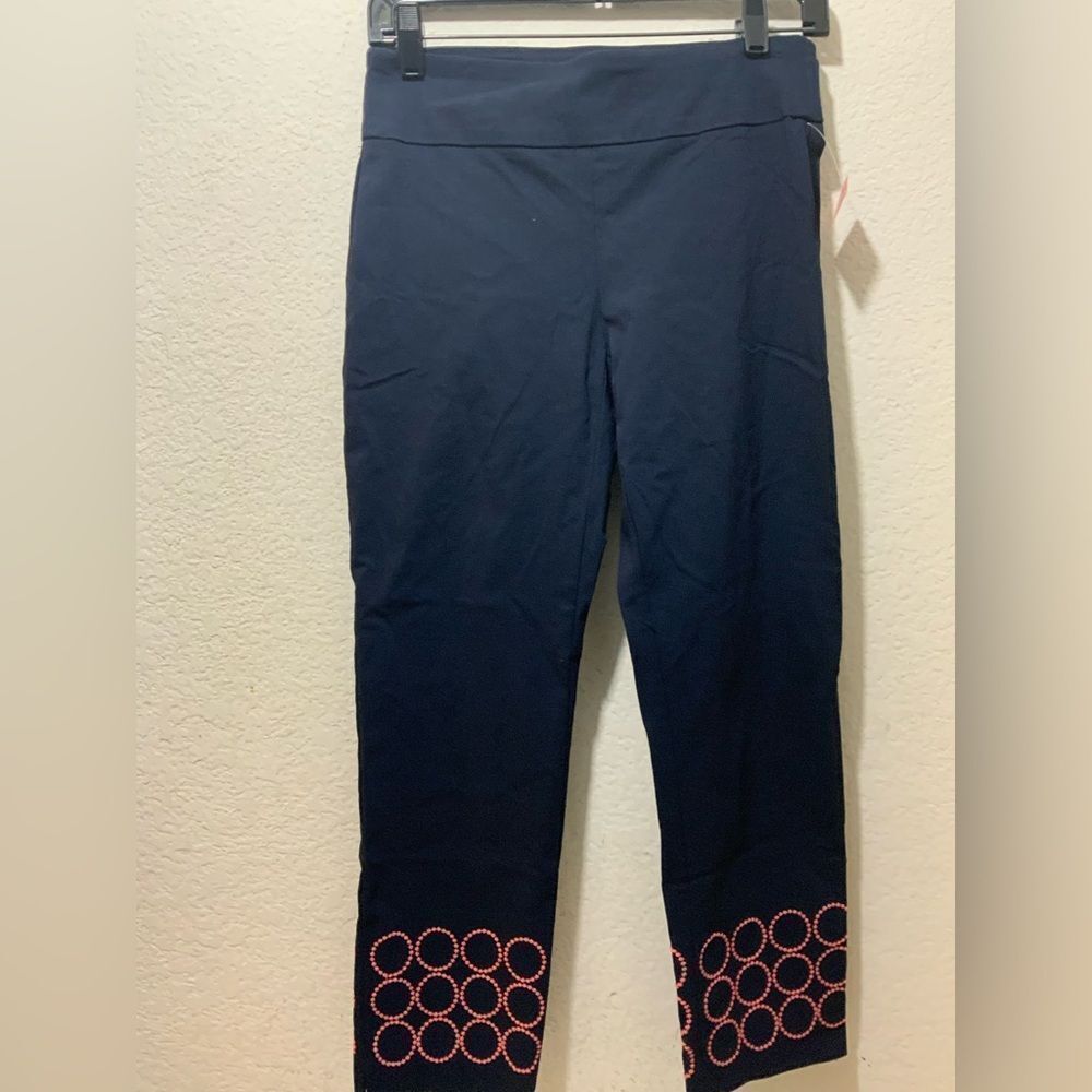 Attyre New York Navy blue pink pull on crop pants 4